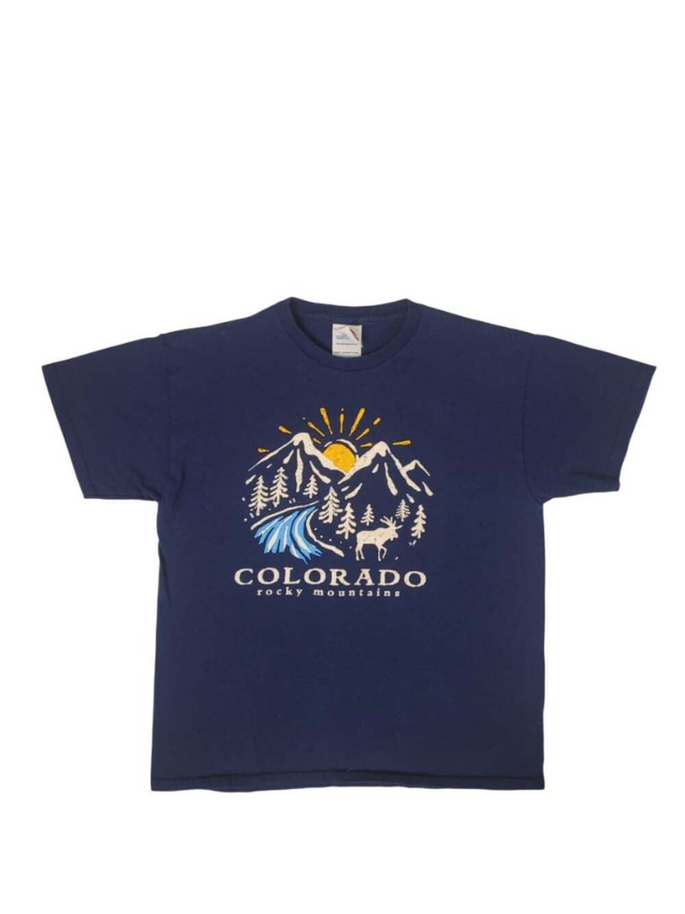 Youth Colorado Rocky Mountains Navy Blue Cotton Crewneck Short Sleeve Tee Large